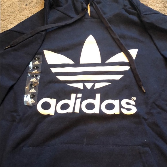 NWT Mens Adidas Navy Blue Trefoil Fleece Hoodie - Picture 6 of 11